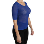 Dolce & Gabbana Blue See Through Round Neck Top Viscose Blouse