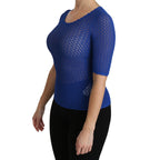 Dolce & Gabbana Blue See Through Round Neck Top Viscose Blouse