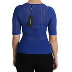Dolce & Gabbana Blue See Through Round Neck Top Viscose Blouse