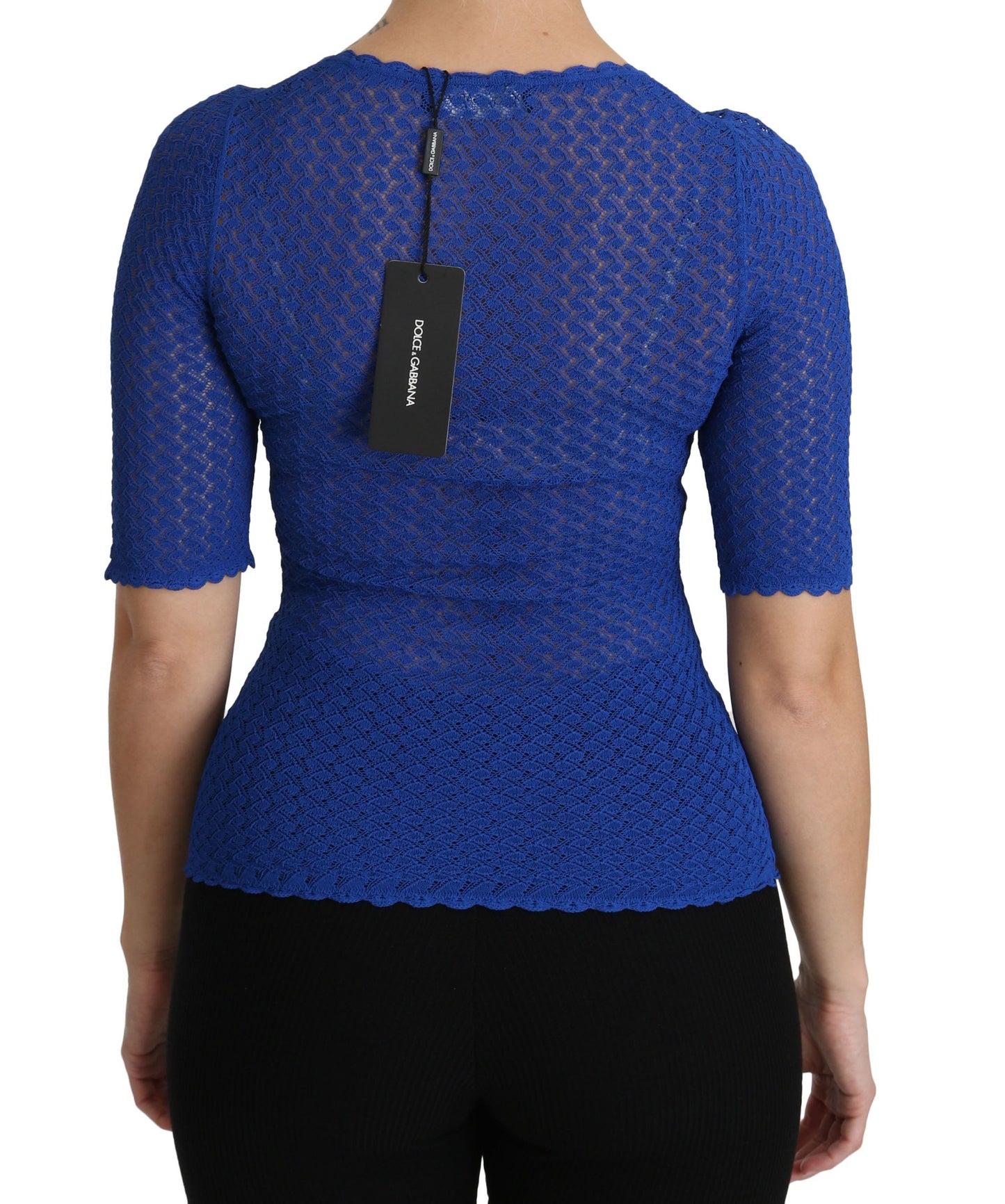Dolce & Gabbana Blue See Through Round Neck Top Viscose Blouse Dolce & Gabbana