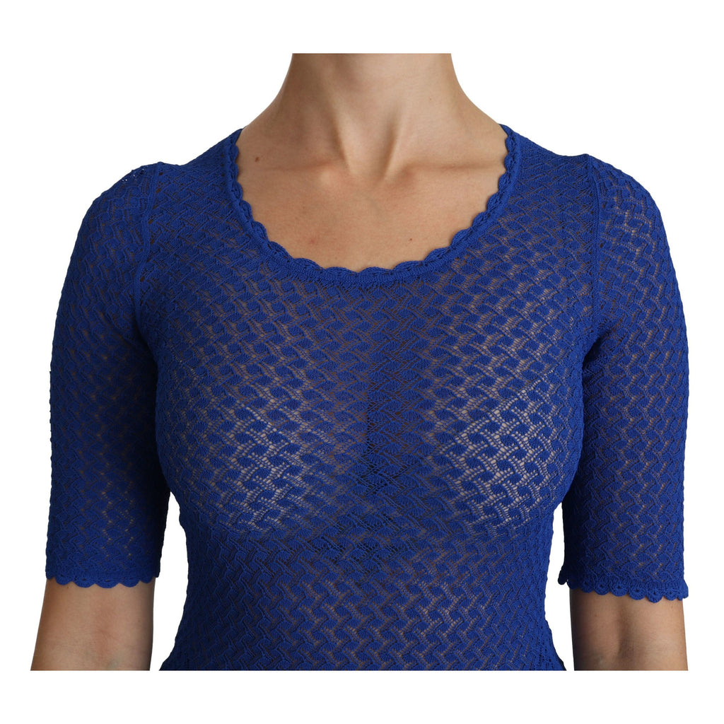 Dolce & Gabbana Blue See Through Round Neck Top Viscose Blouse