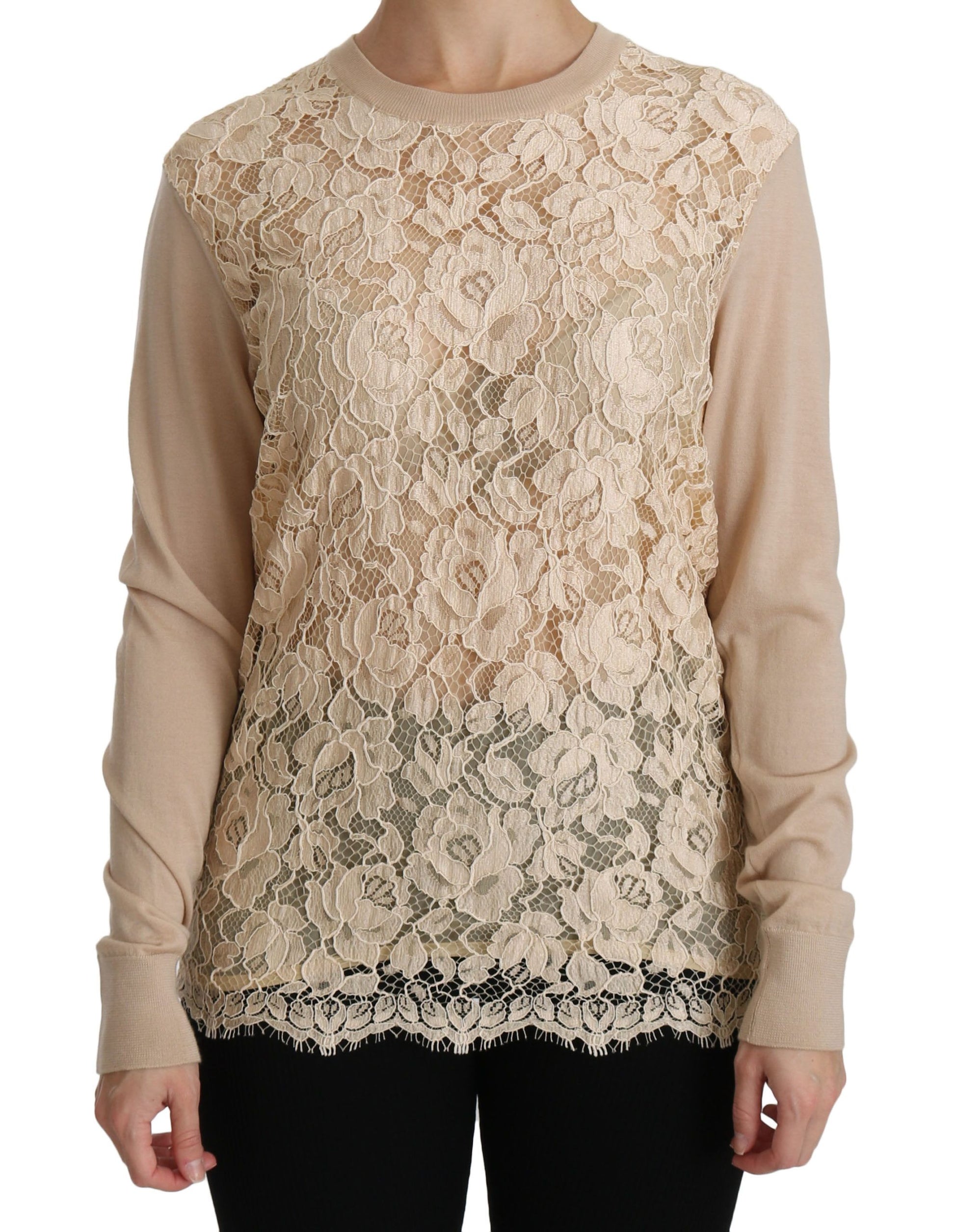 Dolce & Gabbana Beige Lace Long Sleeve Top Cashmere Blouse Dolce & Gabbana
