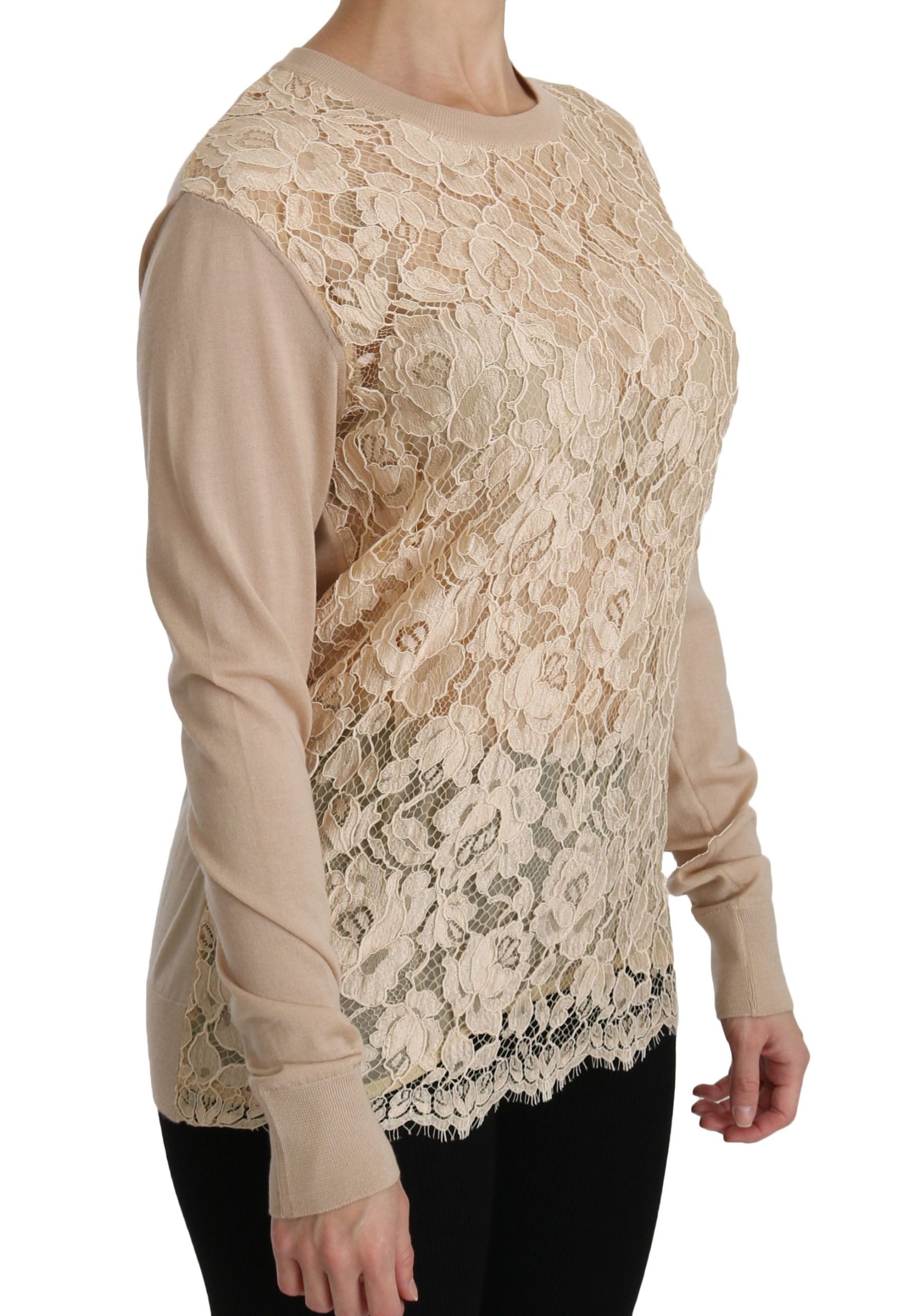 Dolce & Gabbana Beige Lace Long Sleeve Top Cashmere Blouse Dolce & Gabbana