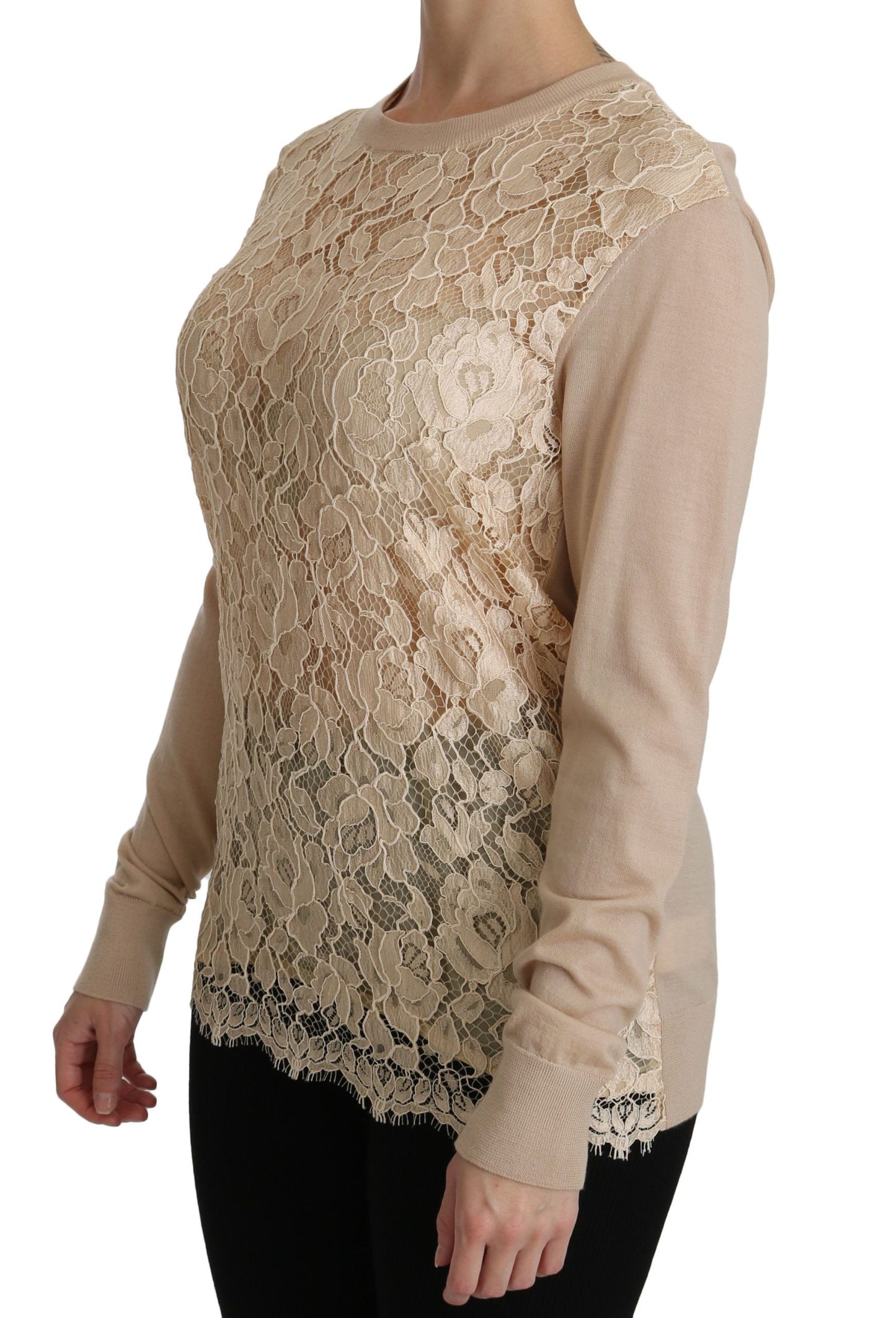 Dolce & Gabbana Beige Lace Long Sleeve Top Cashmere Blouse Dolce & Gabbana