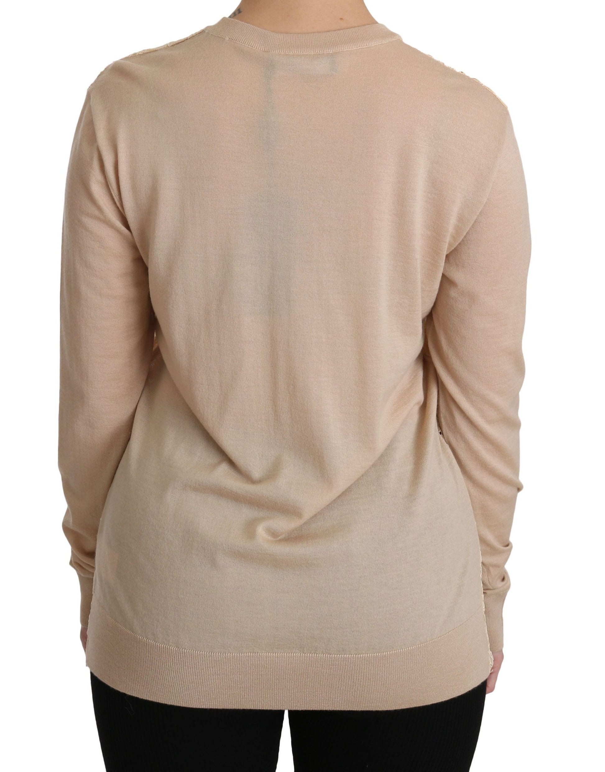 Dolce & Gabbana Beige Lace Long Sleeve Top Cashmere Blouse Dolce & Gabbana