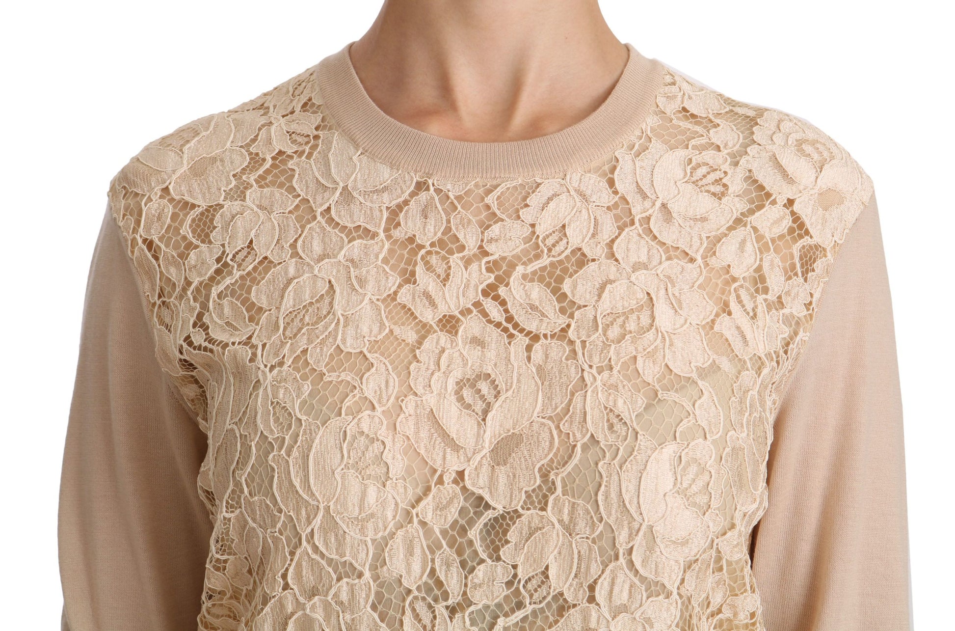 Dolce & Gabbana Beige Lace Long Sleeve Top Cashmere Blouse Dolce & Gabbana