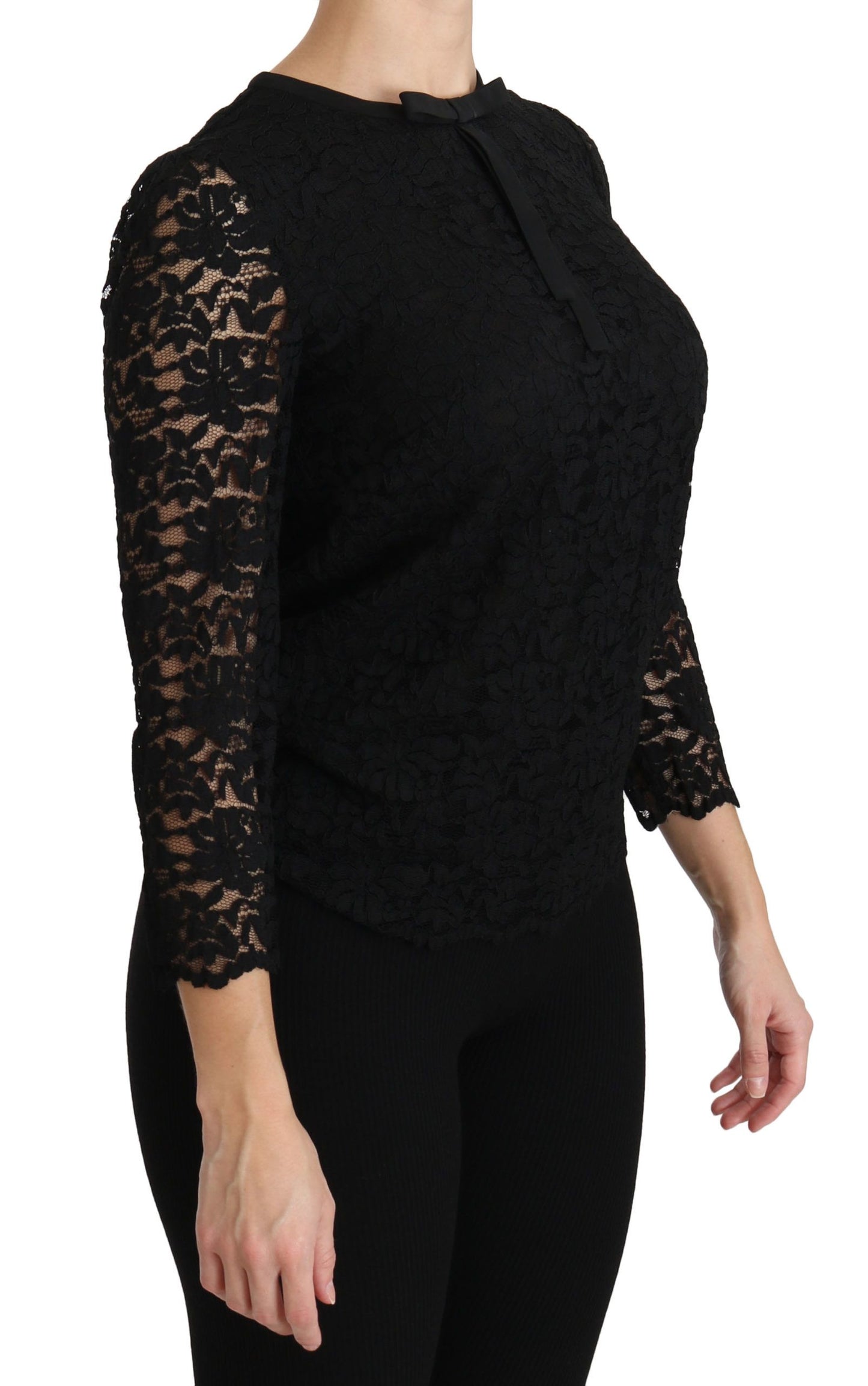 Dolce & Gabbana Black Lace Long Sleeve Nylon Blouse Dolce & Gabbana