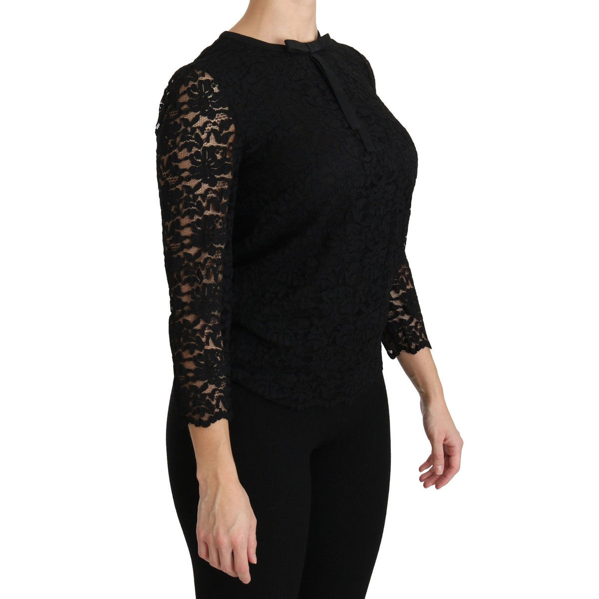 Dolce & Gabbana Black Lace Long Sleeve Nylon Blouse