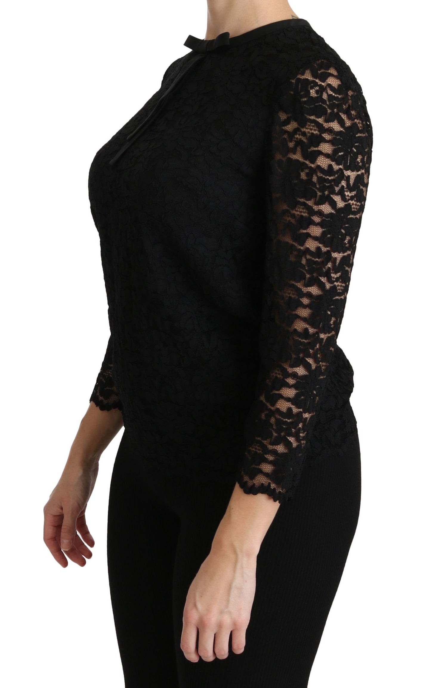 Dolce & Gabbana Black Lace Long Sleeve Nylon Blouse Dolce & Gabbana