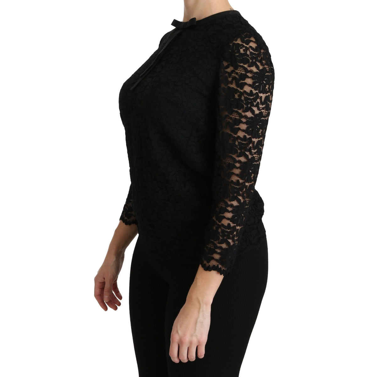 Dolce & Gabbana Black Lace Long Sleeve Nylon Blouse