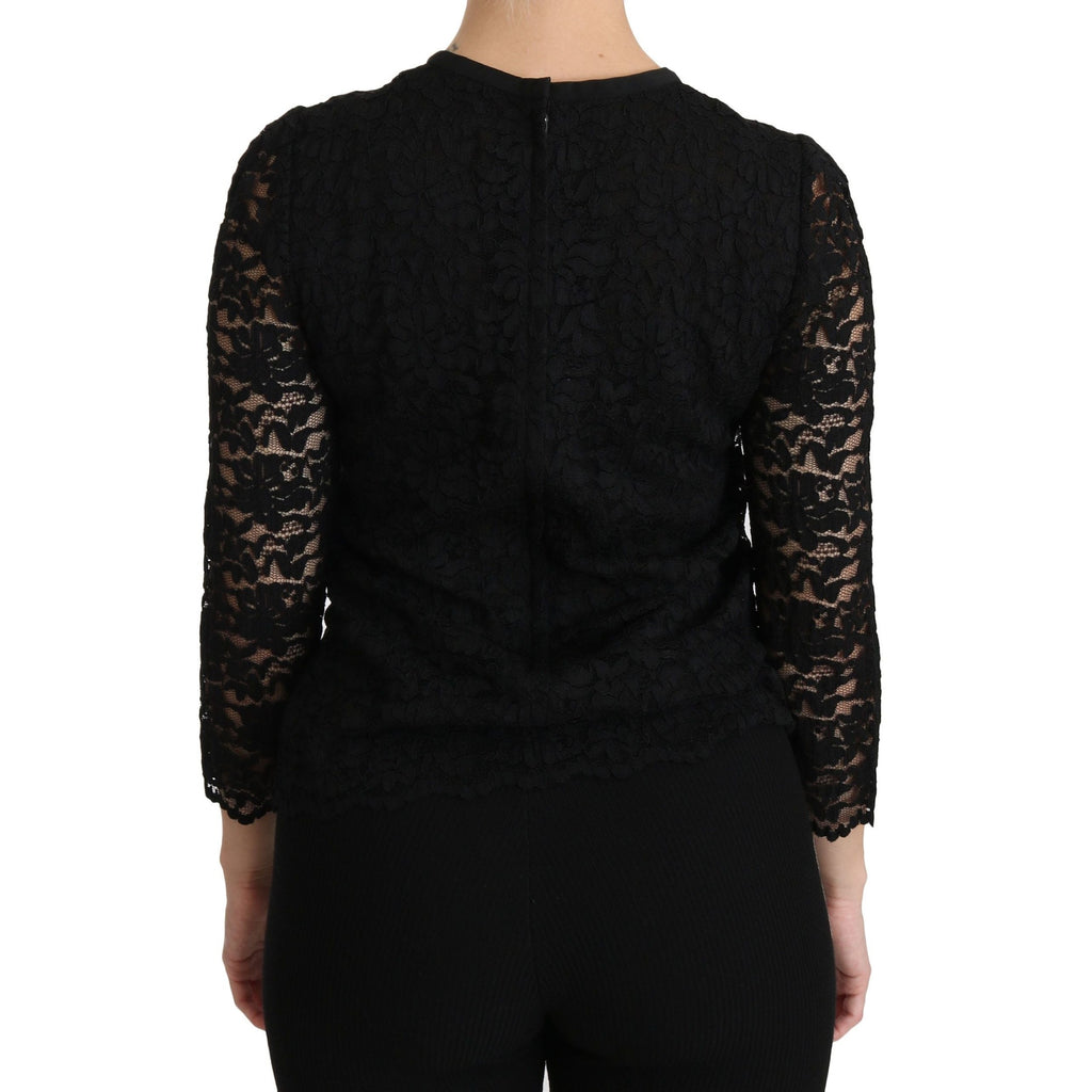 Dolce & Gabbana Black Lace Long Sleeve Nylon Blouse