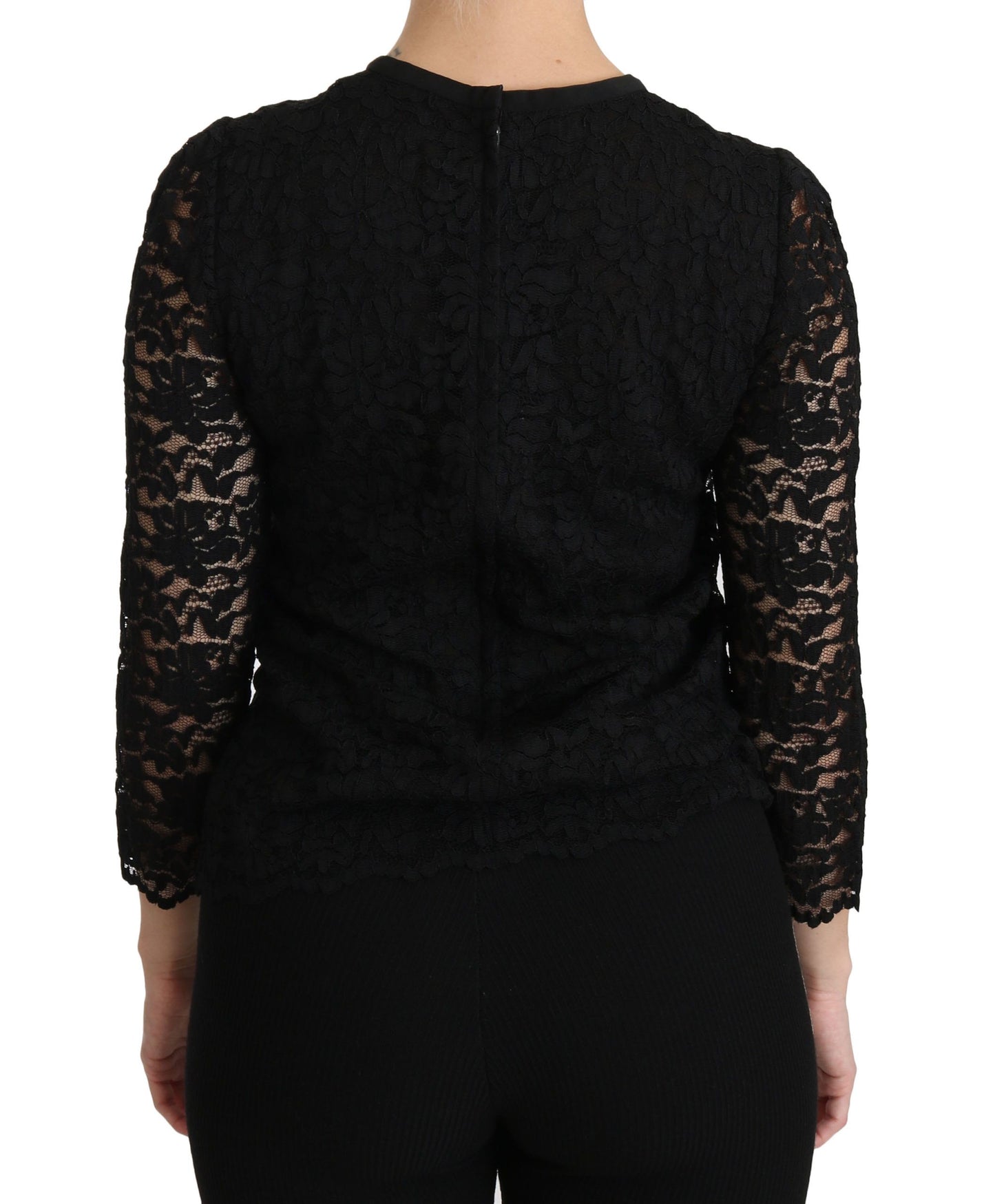 Dolce & Gabbana Black Lace Long Sleeve Nylon Blouse Dolce & Gabbana