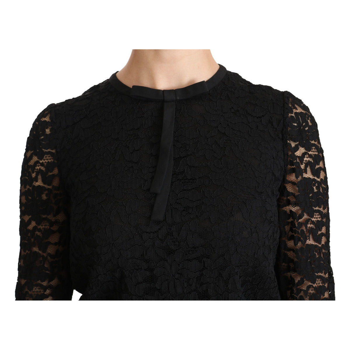 Dolce & Gabbana Black Lace Long Sleeve Nylon Blouse