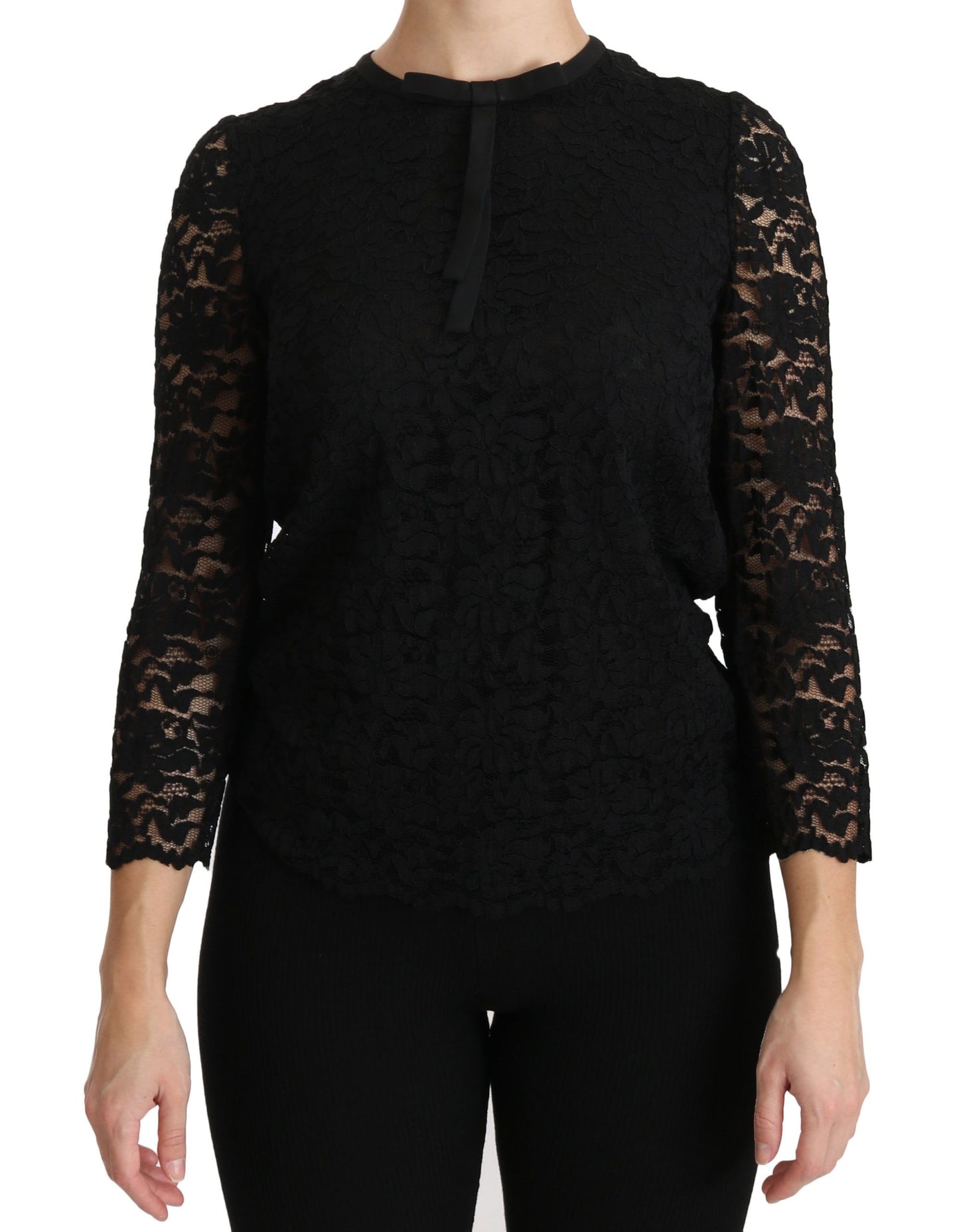 Dolce & Gabbana Black Lace Long Sleeve Nylon Blouse Dolce & Gabbana