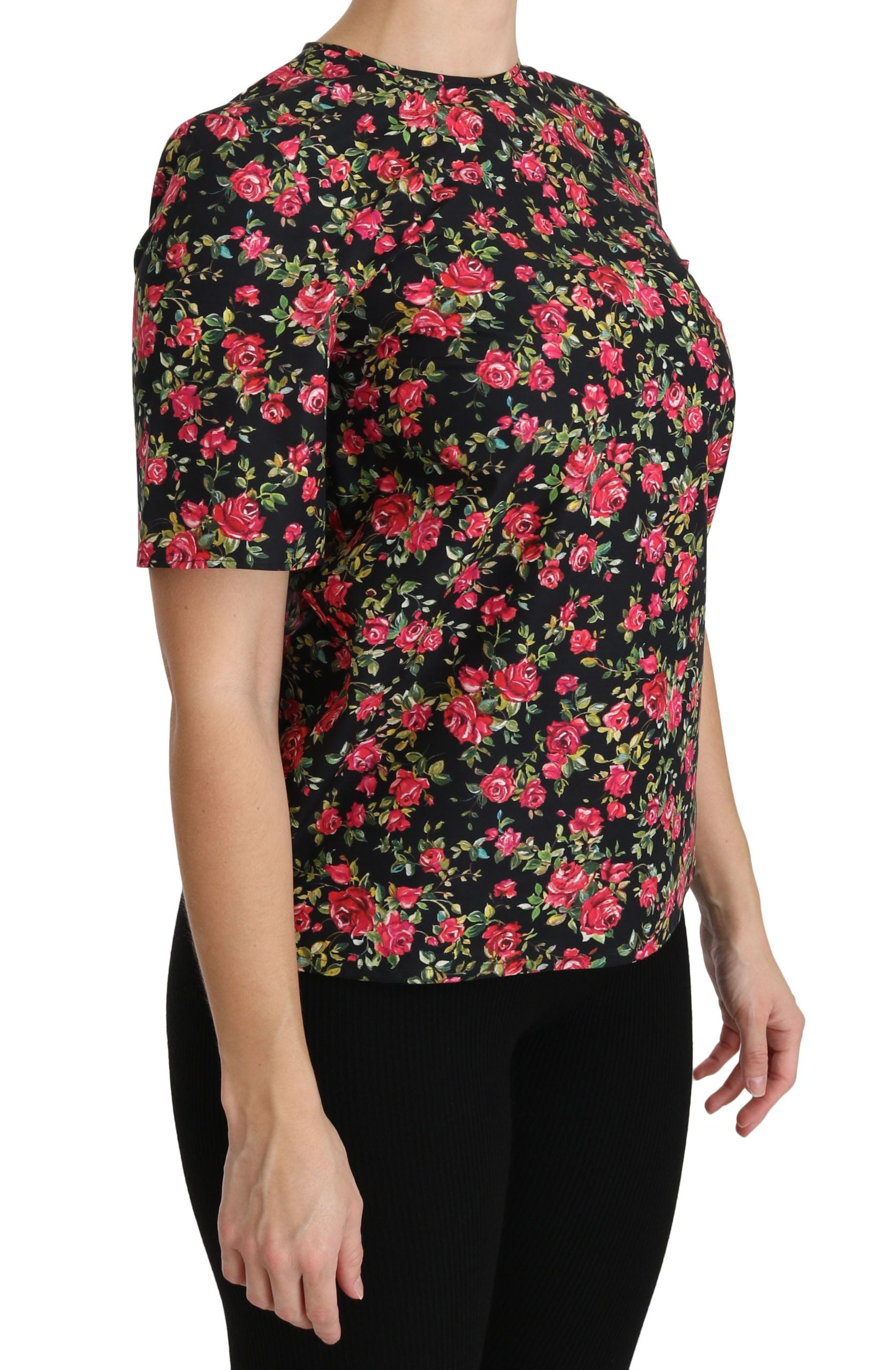 Dolce & Gabbana Black Floral Roses Short Sleeve Top Blouse Dolce & Gabbana