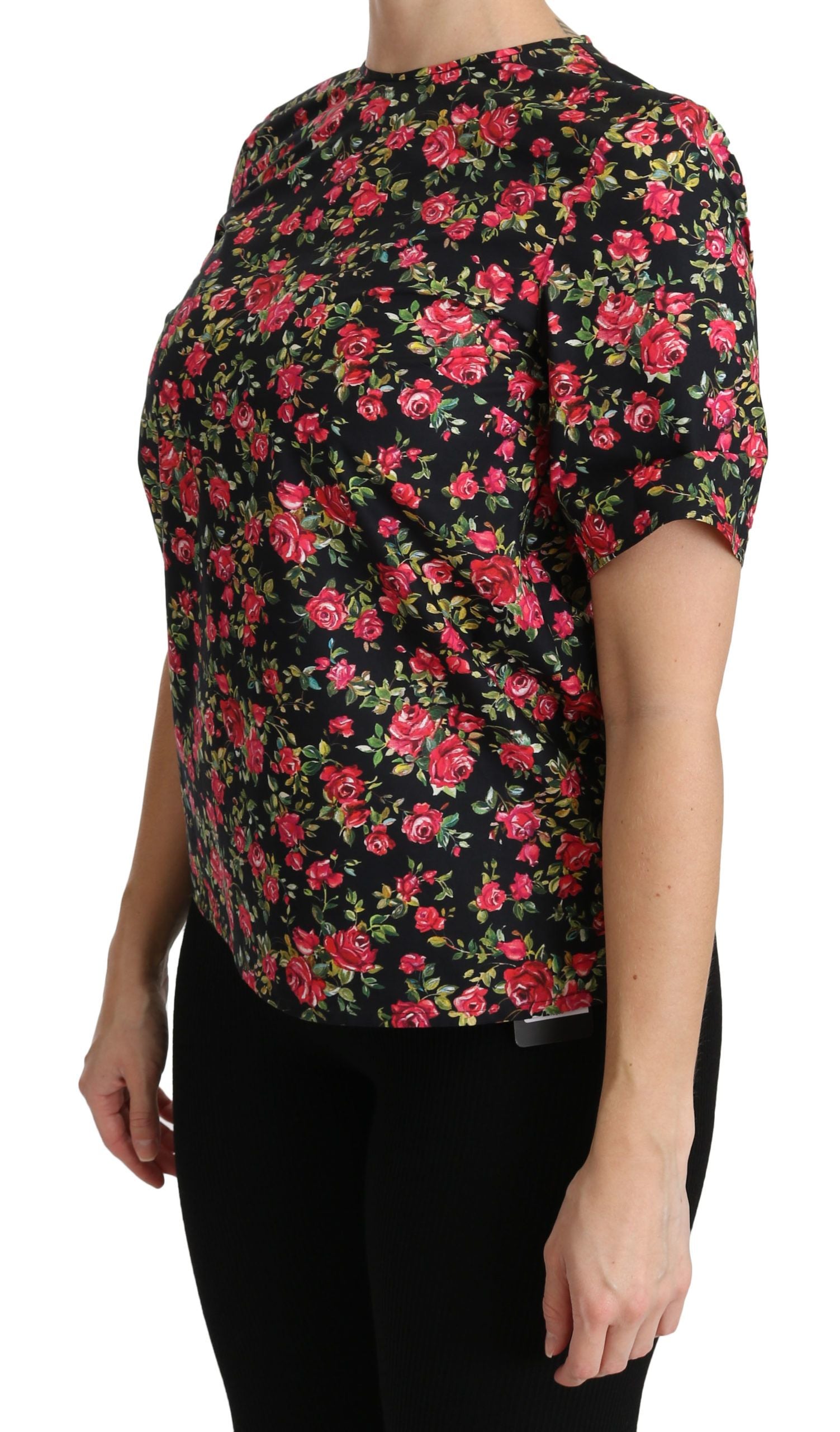 Dolce & Gabbana Black Floral Roses Short Sleeve Top Blouse Dolce & Gabbana