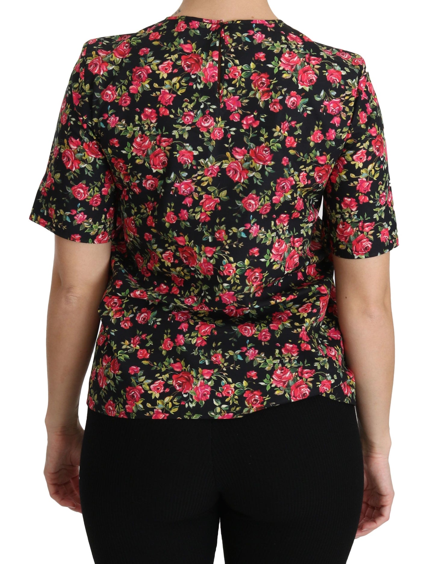 Dolce & Gabbana Black Floral Roses Short Sleeve Top Blouse Dolce & Gabbana