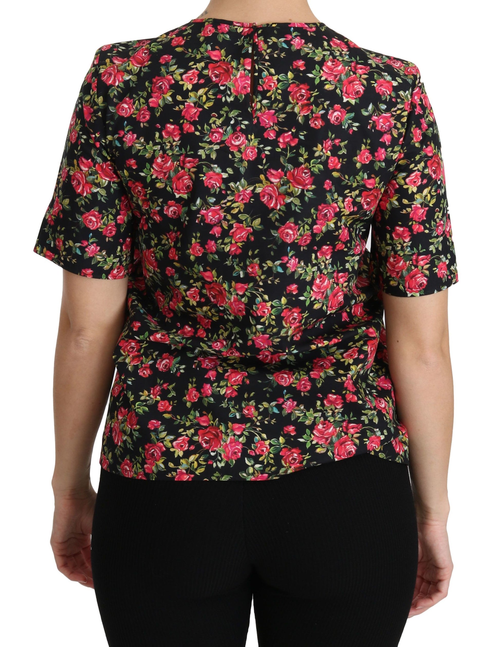 Dolce & Gabbana Black Floral Roses Short Sleeve Top Blouse Dolce & Gabbana