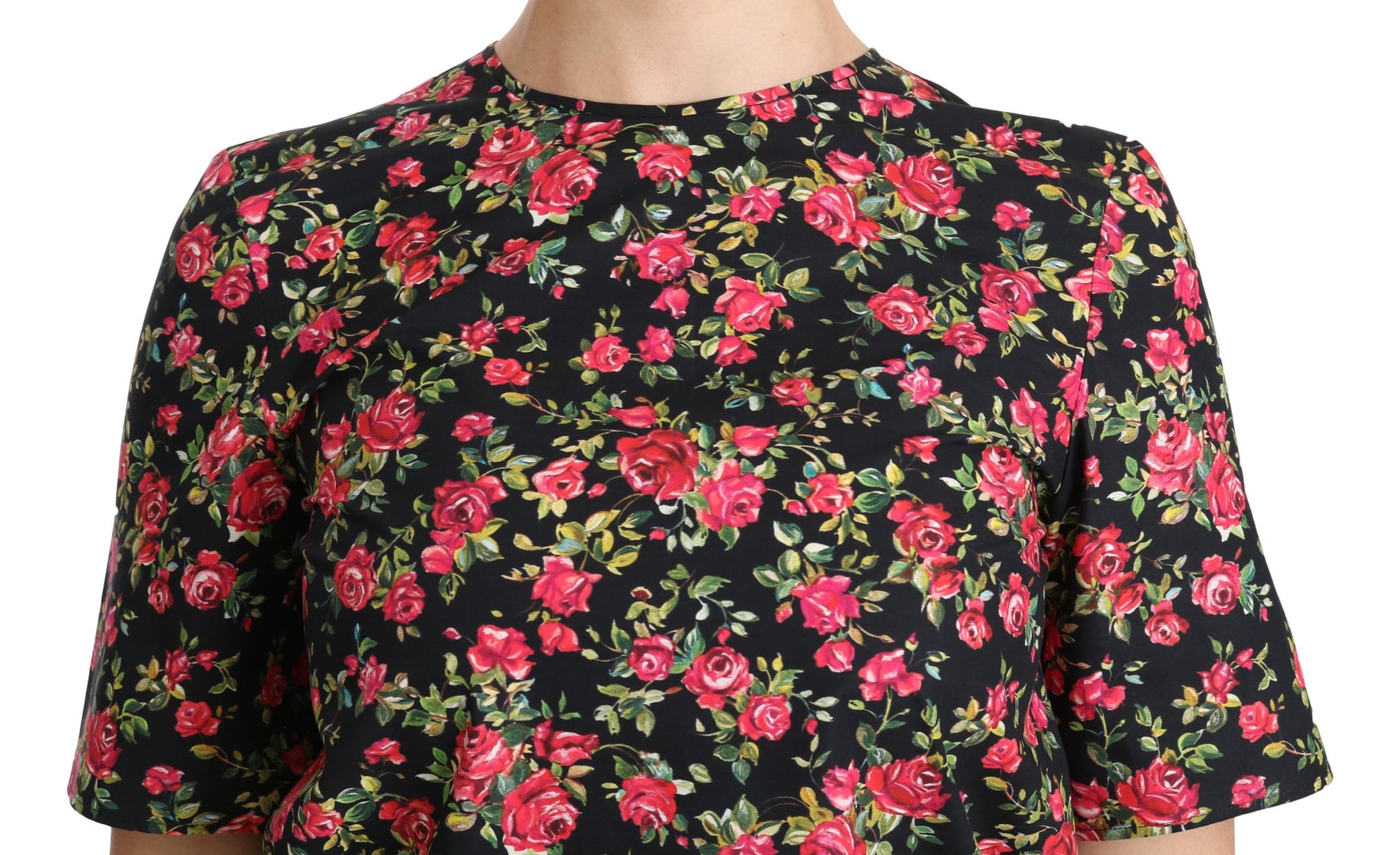 Dolce & Gabbana Black Floral Roses Short Sleeve Top Blouse Dolce & Gabbana