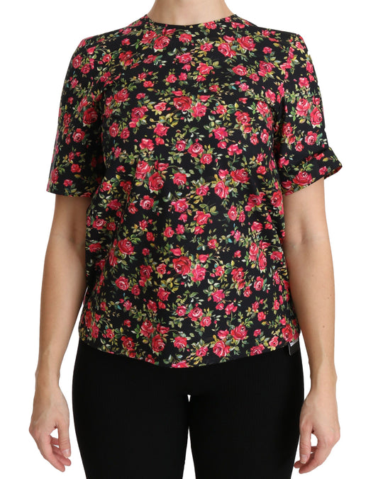 Dolce & Gabbana Black Floral Roses Short Sleeve Top Blouse Dolce & Gabbana