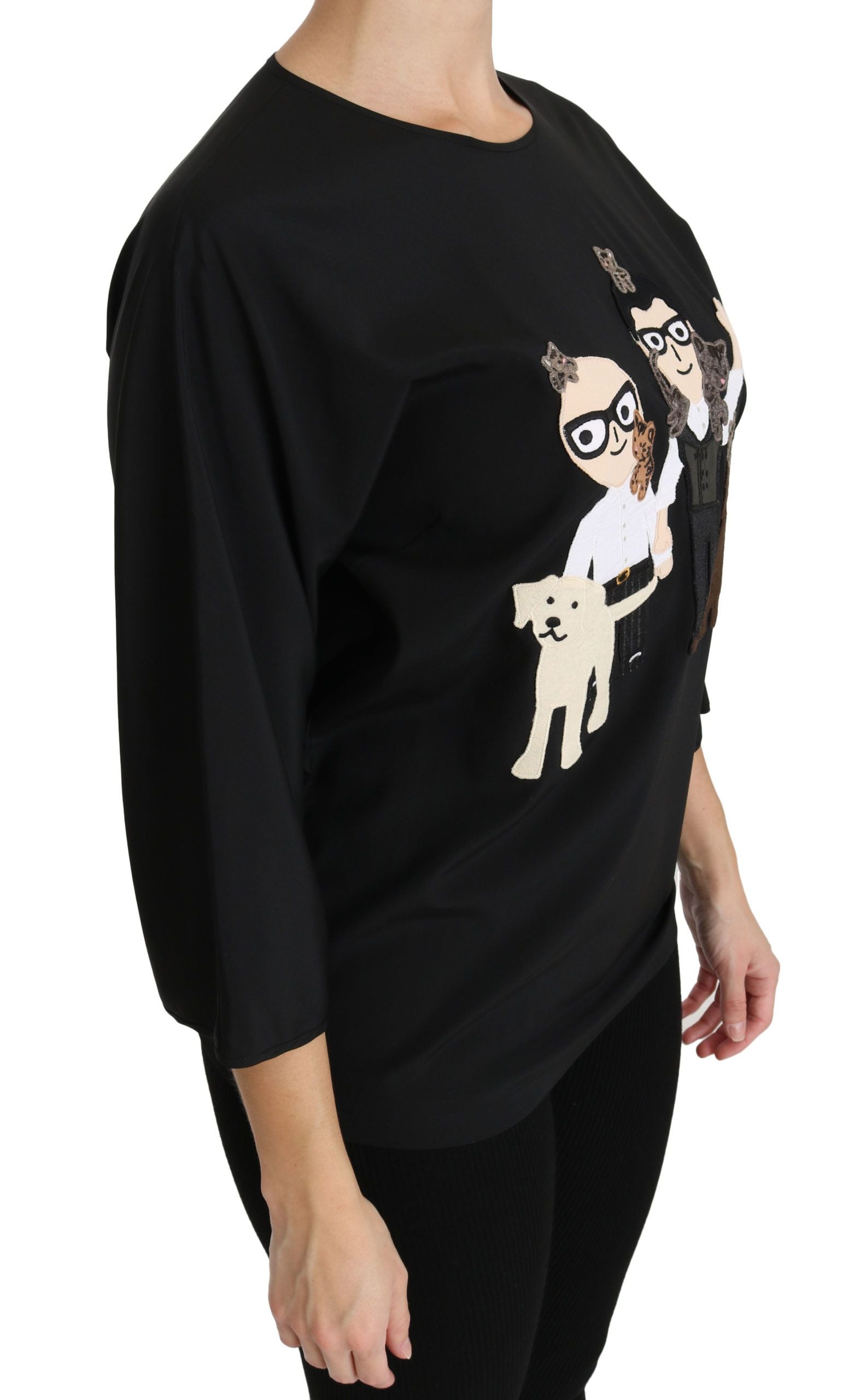 Dolce & Gabbana Black #dgfamily Top T-shirt Silk Blouse Dolce & Gabbana
