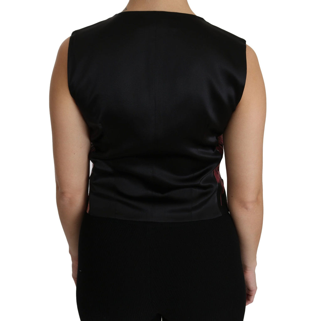 Dolce & Gabbana Black Pink Floral Waistcoat Vest Blouse Top