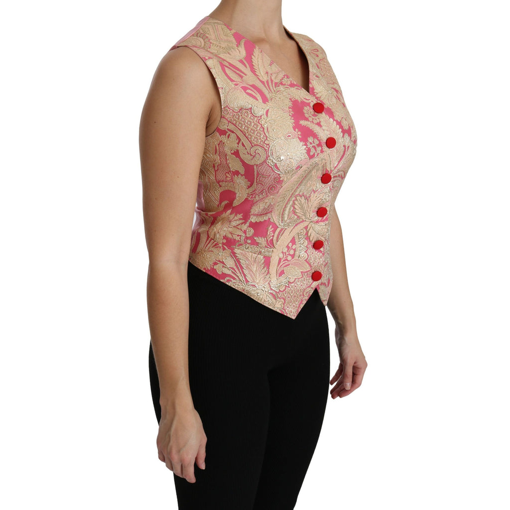 Dolce & Gabbana Pink Gold Brocade Waistcoat Vest Blouse Top