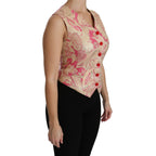 Dolce & Gabbana Pink Gold Brocade Waistcoat Vest Blouse Top