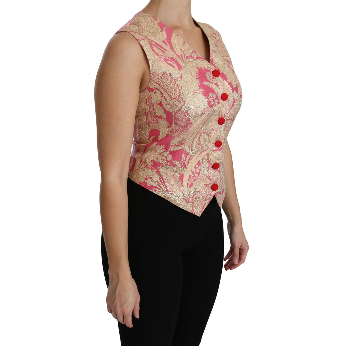 Dolce & Gabbana Pink Gold Brocade Waistcoat Vest Blouse Top