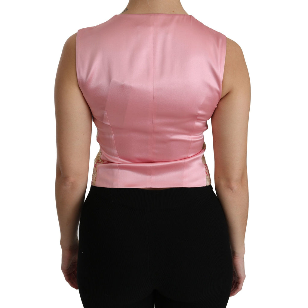 Dolce & Gabbana Pink Gold Brocade Waistcoat Vest Blouse Top