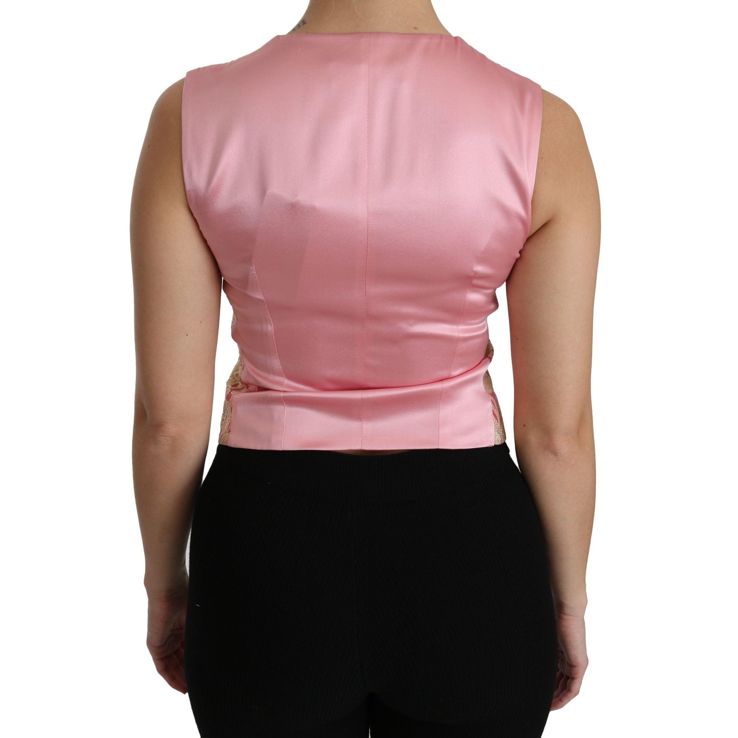 Dolce & Gabbana Pink Gold Brocade Waistcoat Vest Blouse Top