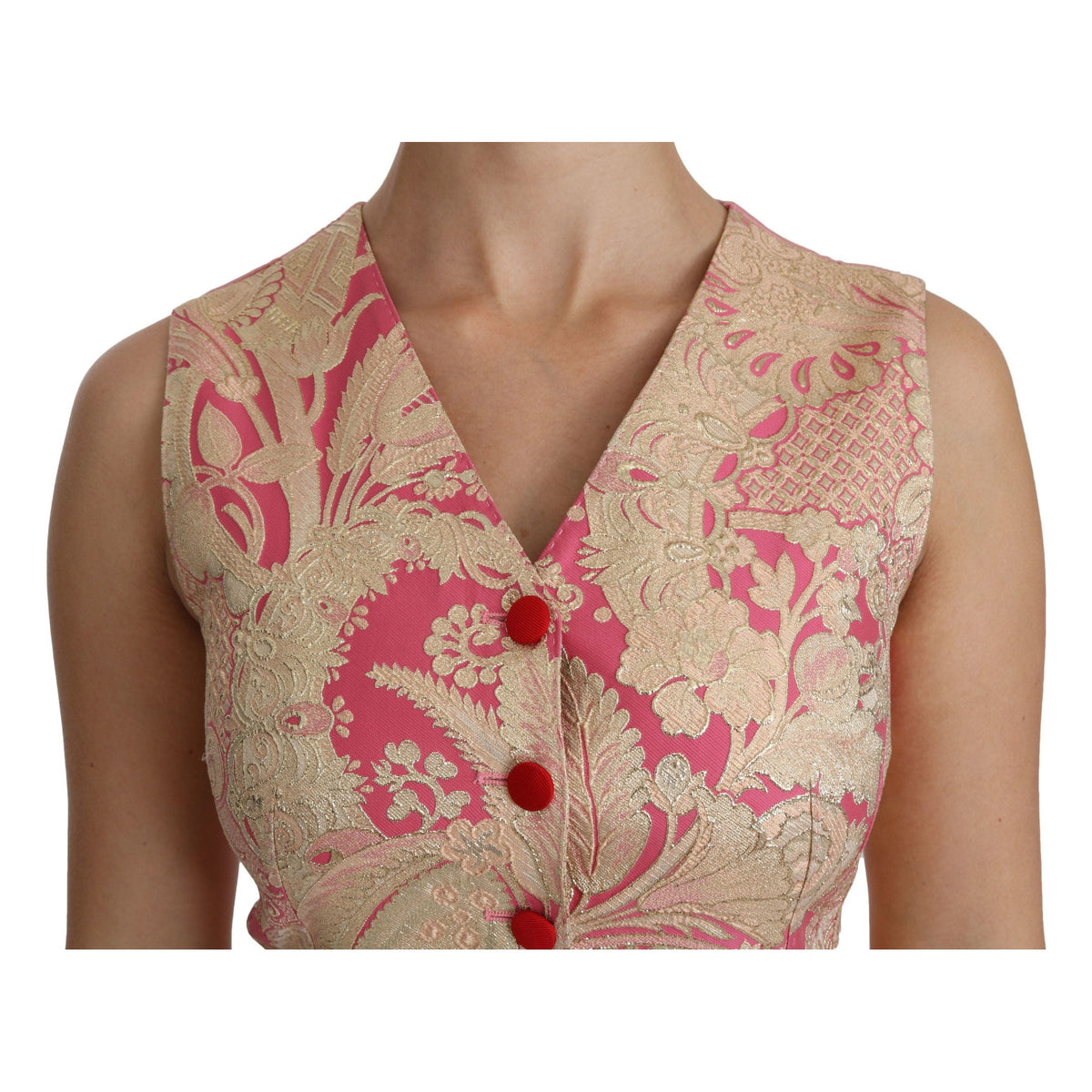 Dolce & Gabbana Pink Gold Brocade Waistcoat Vest Blouse Top