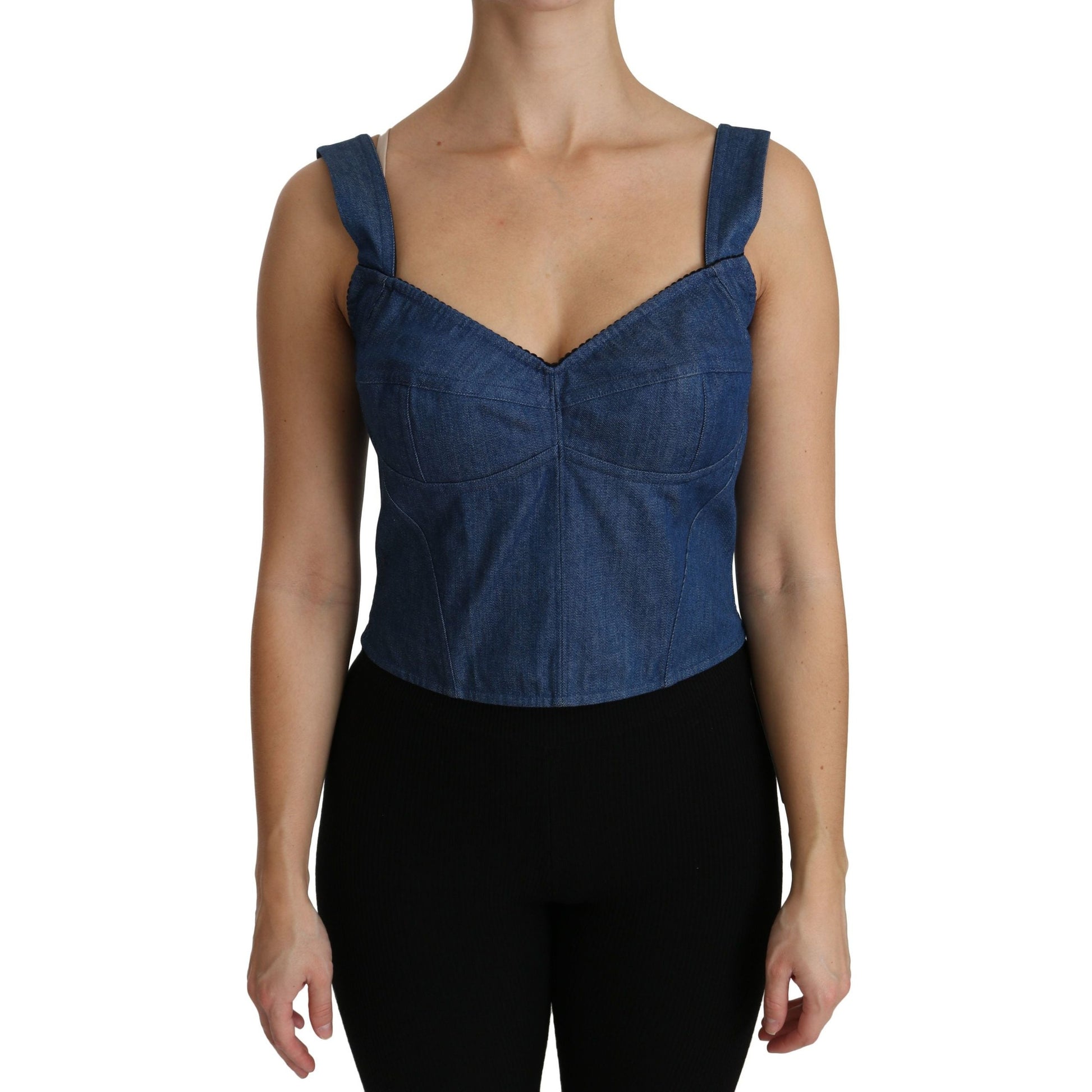 Dolce & Gabbana Blue Sleeveless Bustier Blouse Cotton Top