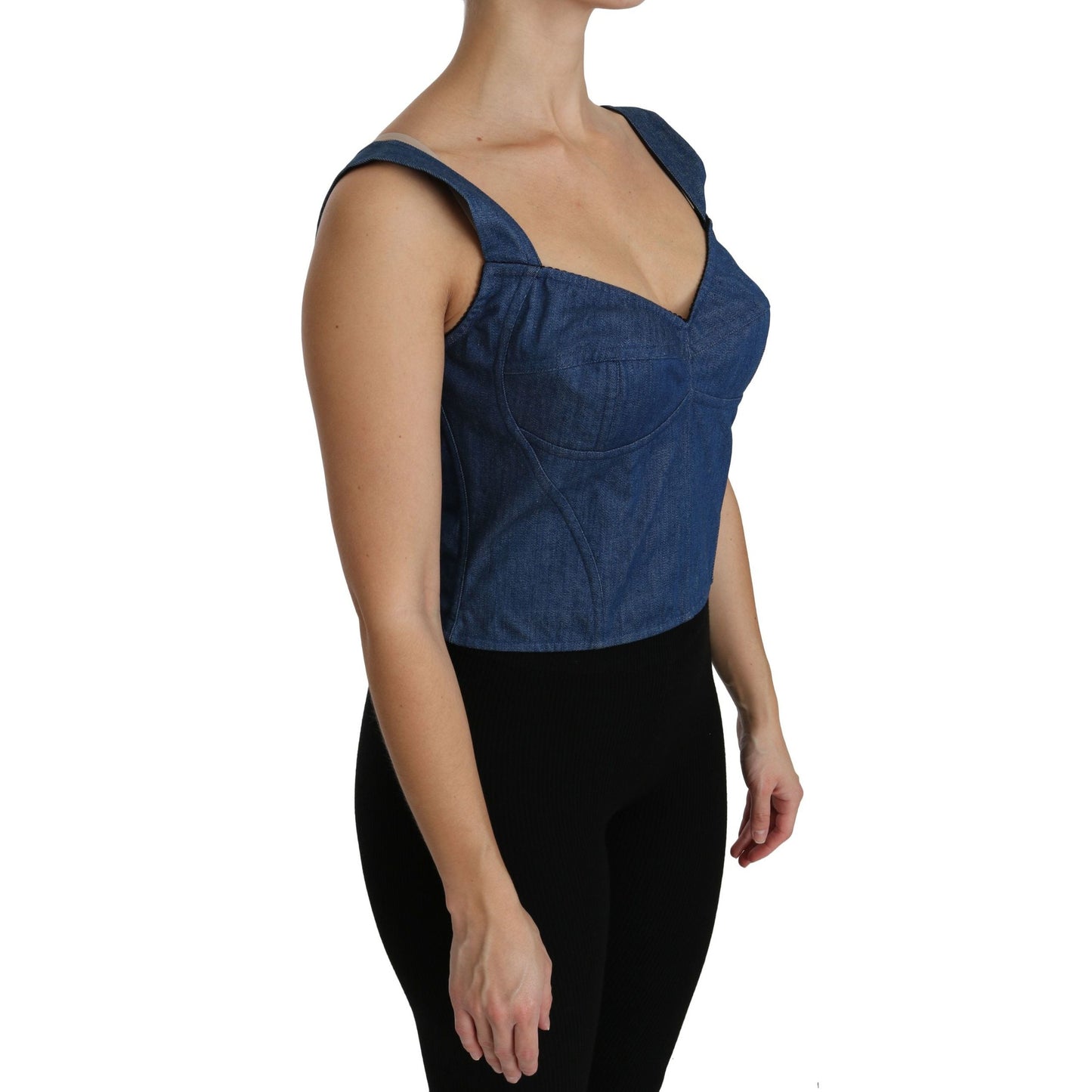Dolce & Gabbana Blue Sleeveless Bustier Blouse Cotton Top