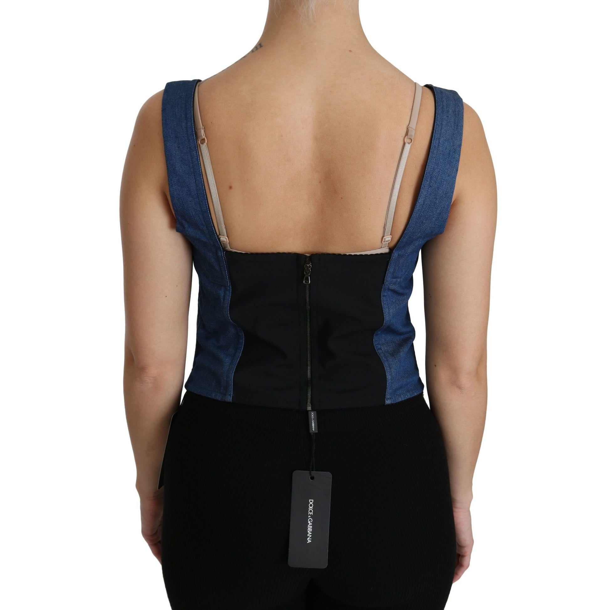 Dolce & Gabbana Blue Sleeveless Bustier Blouse Cotton Top