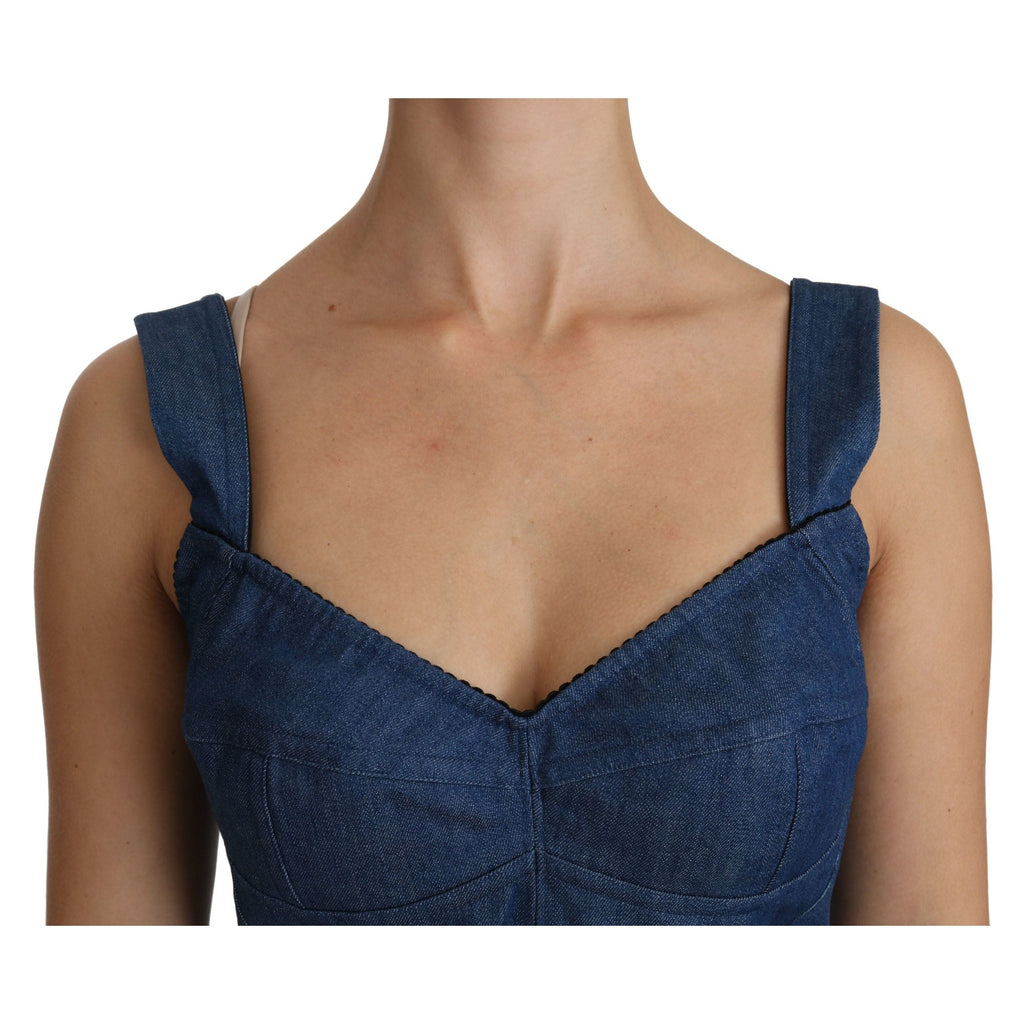 Dolce & Gabbana Blue Sleeveless Bustier Blouse Cotton Top
