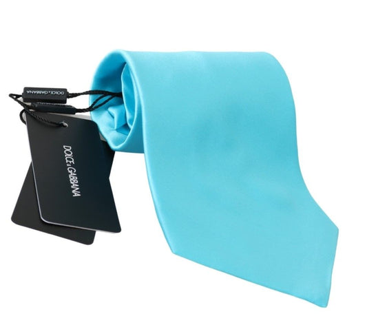 Dolce & Gabbana Light Blue Wide Mens Necktie Accessory 100% Silk Tie Dolce & Gabbana