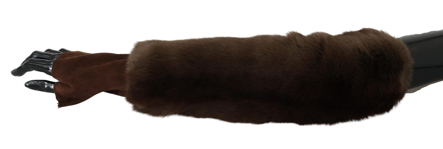Dolce & Gabbana Brown Elbow Length Finger Less Fur Gloves Dolce & Gabbana