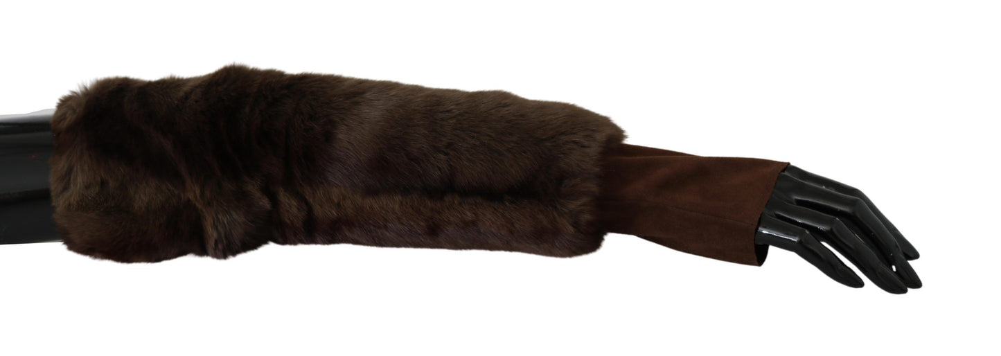 Dolce & Gabbana Brown Elbow Length Finger Less Fur Gloves Dolce & Gabbana