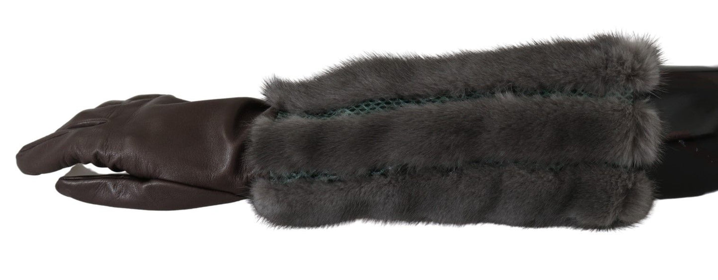 Dolce & Gabbana Brown Mid Arm Length Leather Fur Gloves Dolce & Gabbana