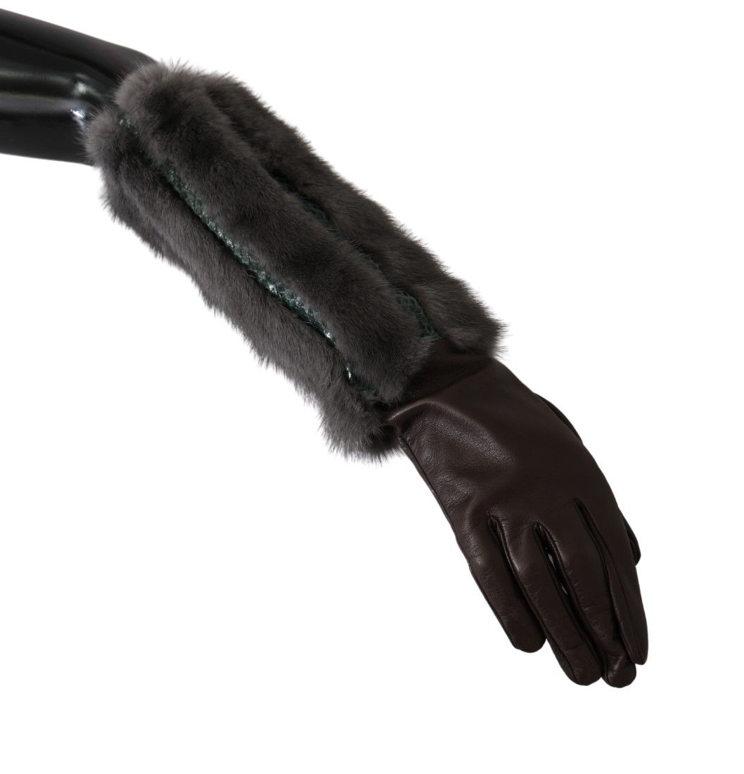 Dolce & Gabbana Brown Mid Arm Length Leather Fur Gloves Dolce & Gabbana