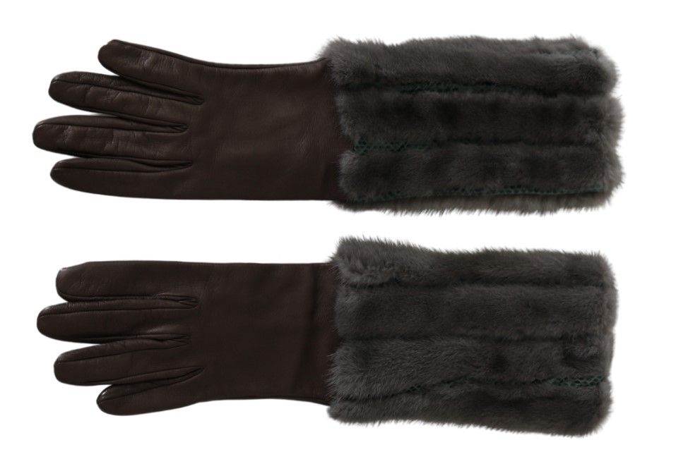 Dolce & Gabbana Brown Mid Arm Length Leather Fur Gloves Dolce & Gabbana