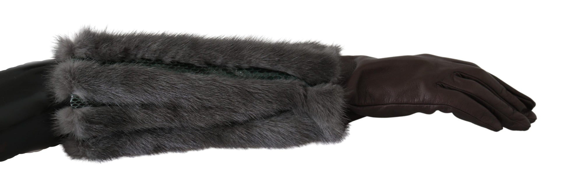 Dolce & Gabbana Brown Mid Arm Length Leather Fur Gloves Dolce & Gabbana