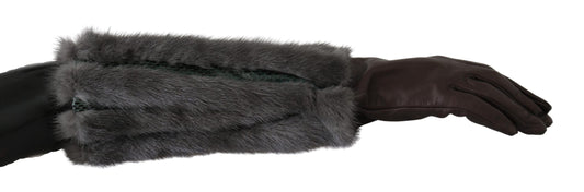 Dolce & Gabbana Brown Mid Arm Length Leather Fur Gloves Dolce & Gabbana