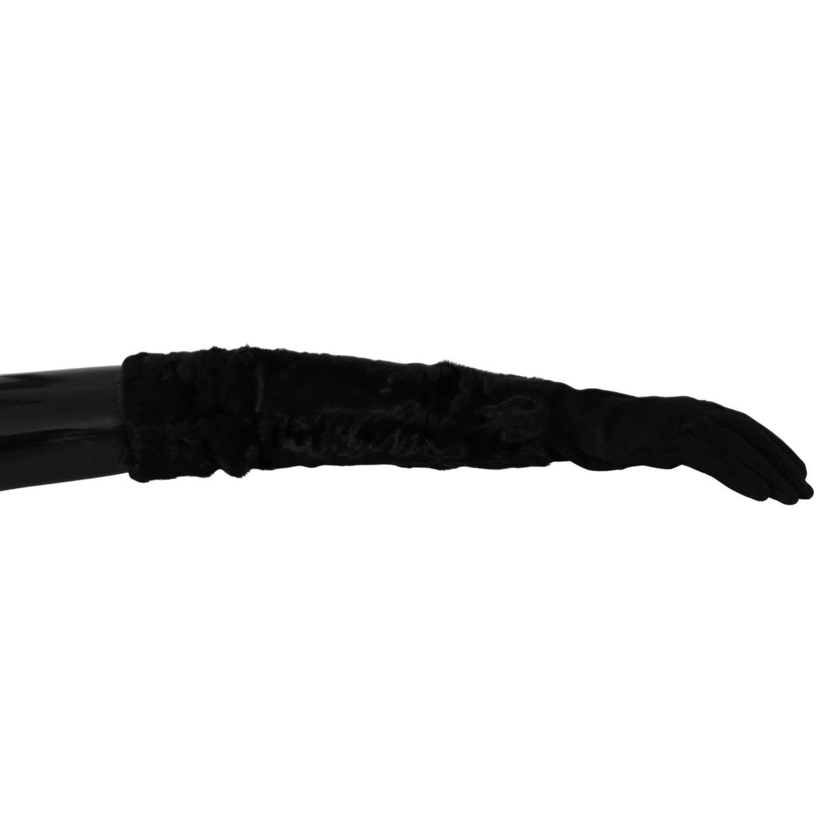 Dolce & Gabbana Black Elbow Length Mitten Suede Fur Gloves