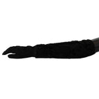 Dolce & Gabbana Black Elbow Length Mitten Suede Fur Gloves