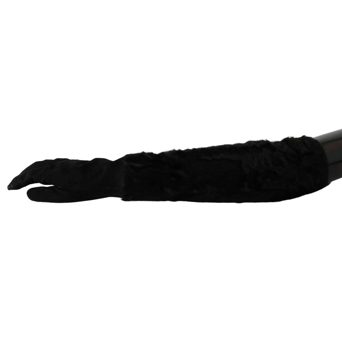 Dolce & Gabbana Black Elbow Length Mitten Suede Fur Gloves