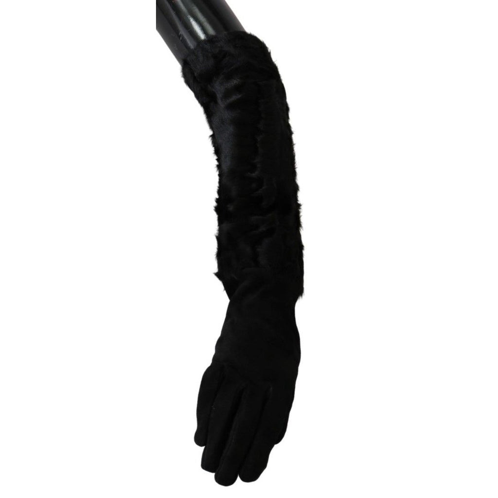 Dolce & Gabbana Black Elbow Length Mitten Suede Fur Gloves