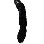 Dolce & Gabbana Black Elbow Length Mitten Suede Fur Gloves