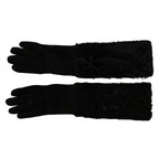 Dolce & Gabbana Black Elbow Length Mitten Suede Fur Gloves
